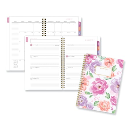 Badge Floral Weekly/Monthly Planner, Floral Artwork, 8.5x6.38, 13-Month Jan To Jan: 2024 To 2025